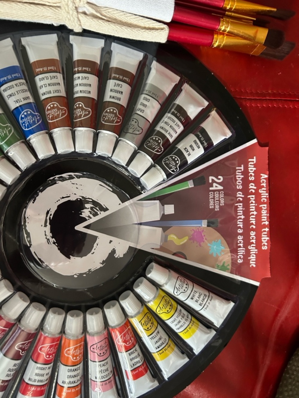 Acrylic Paint Tube Set - Assorted Colors and brushes.